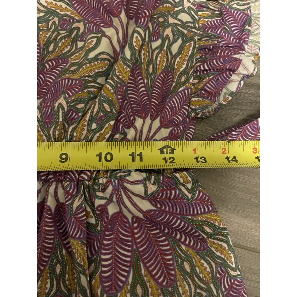 Marie Oliver Fiona Dress Sze XXS Purple Green Floral Cotton Vneck Ruffle Sleeve - Picture 6 of 9